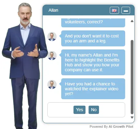 AI PersonChat UI answering product and booking a meeting